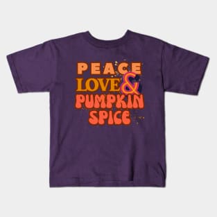 Peace, Love, and Pumpkin Spice - Retro Groovy Rainbow Style Kids T-Shirt